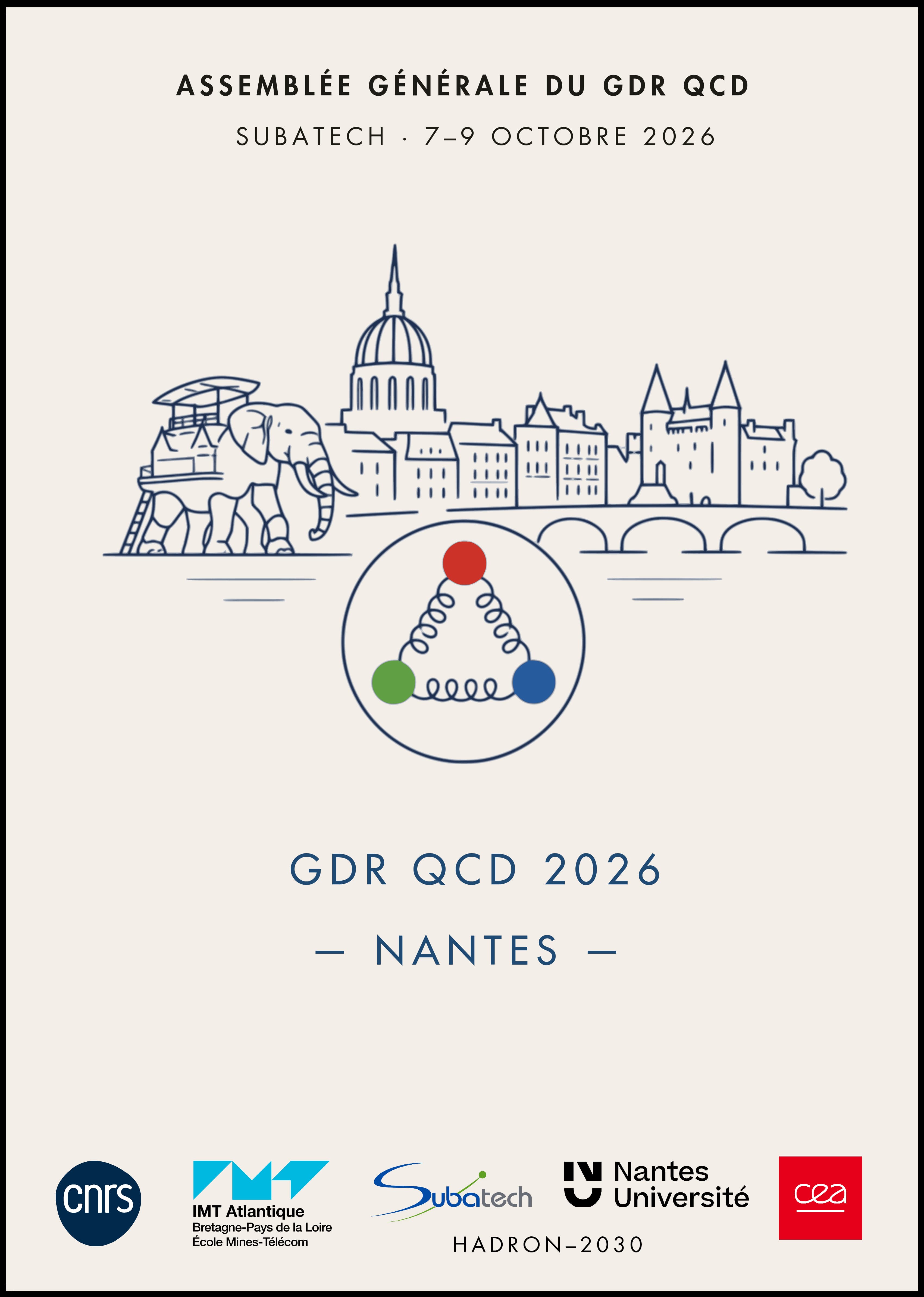 From October 7 to 9, 2026, Subatech hosted the 2026 General Assembly of the CNRS QCD Research Group (GdR) at the IMT Atlantique campus. The event was organized by the GdR QCD and our laboratory, with support from the CEA/IRFU, IN2P3, and the CNRS’s INP, Nantes University, and IMT Atlantique.