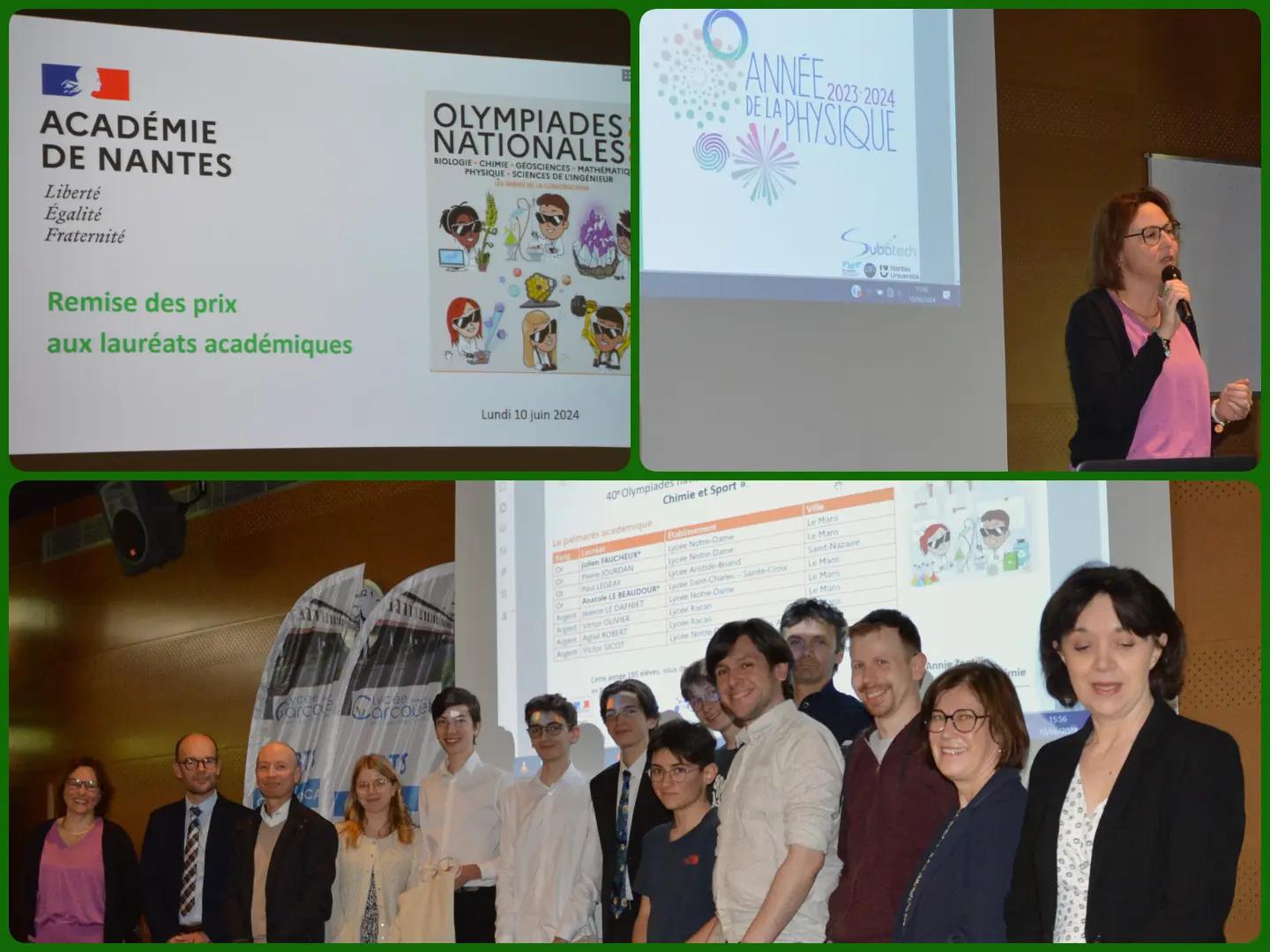 Chemistry Olympiad winners and their teachers, with Sara Diglio (far left) and Katia Béguin, Rector of the Académie de Nantes (far right)